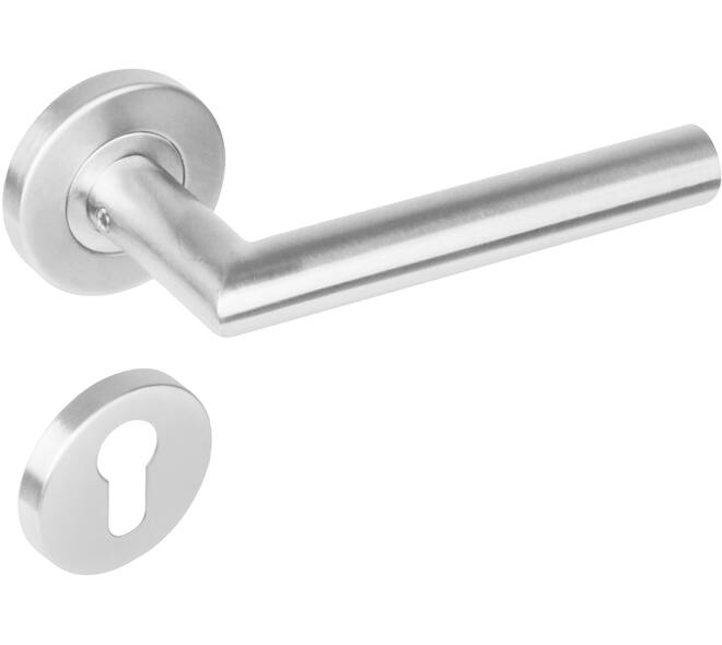 Deurkruk Jura op rozet verdekt ø53x8mm met nokken en cilinderrozetten rvs
