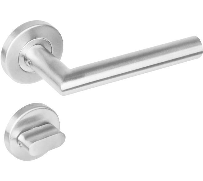 Deurkruk Jura op rozet verdekt ø53x8mm met nokken en WC-sluiting met stift 8x8mm rvs