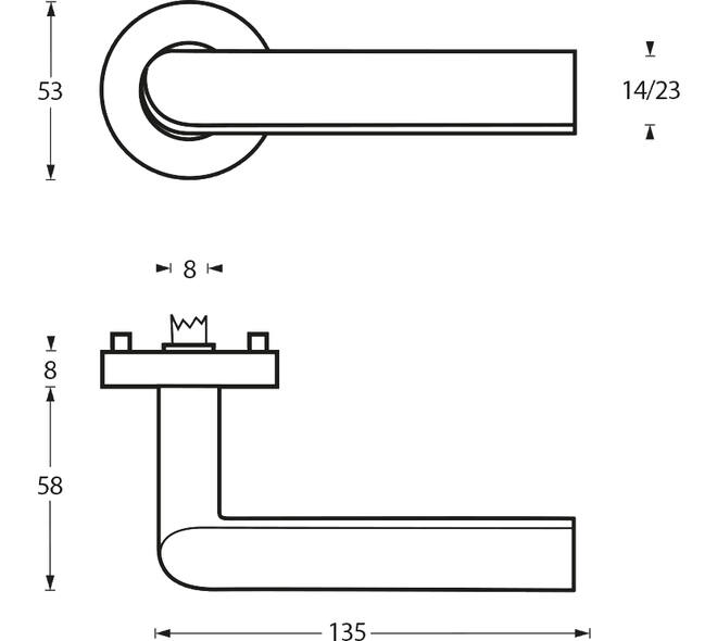 Deurkruk Ovaal/90° op rozet verdekt ø53x8mm met nokken EN1906/4 rvs