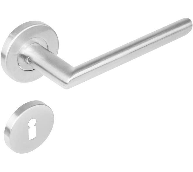 Deurkruk Ovaal/90° op rozet verdekt ø53x8mm met nokken en sleutelrozetten rvs