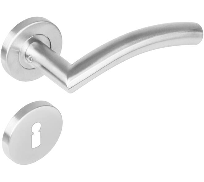 Deurkruk Lisa/90°op rozet verdekt ø53x8mm met nokken en sleutelrozetten rvs