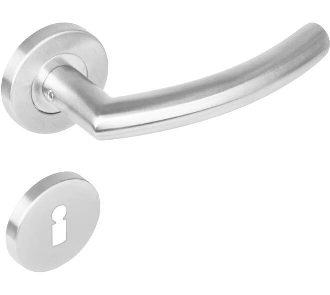 Deurkruk Half rond/90° op rozet verdekt ø53x8mm met nokken en sleutelrozetten rvs