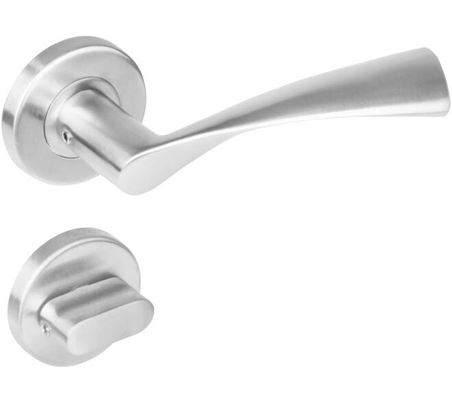 Deurkruk Vlinder op rozet verdekt ø53x8mm met nokken en WC-sluiting met stift 8x8mm rvs