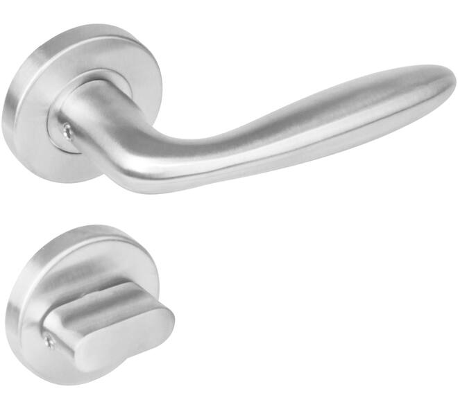 Deurkruk Jupiter op rozet verdekt ø53x8mm met nokken en WC-sluiting met stift 8x8mm rvs