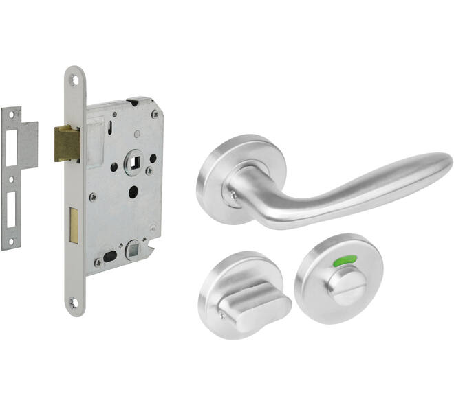 Set toiletslot 63/8mm wit met deurkruk Jupiter op rozet ø53x8mm en WC-sluiting rvs