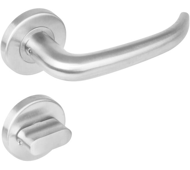 Deurkruk Sabel op rozet verdekt ø53x8mm met nokken en WC-sluiting met stift 8x8mm rvs