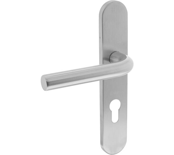 Gatdeel links Recht op schild verdekt ovaal 219x40mm met nokken profielcilindergat 72mm rvs EN1906/4