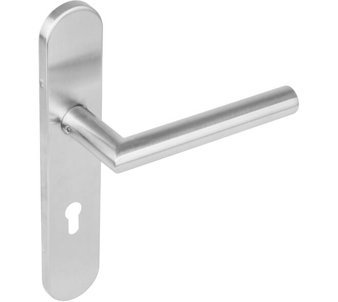 Gatdeel links Jura op schild verdekt ovaal 219x40mm met nokken profielcilindergat 72mm rvs EN1906/4