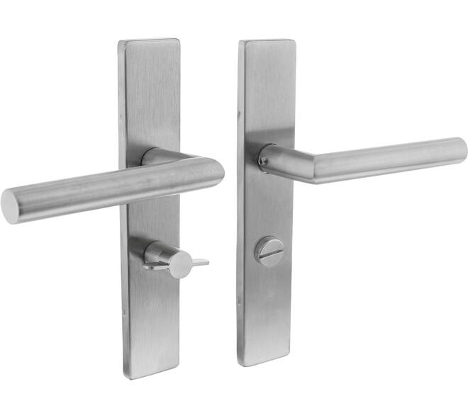 Deurkruk Jura op schild verdekt rechthoekig 219x40mm met nokken wc 55/8mm rvs EN1906/4