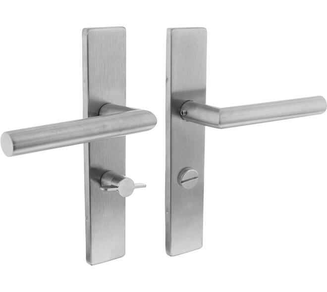 Deurkruk Jura op schild verdekt rechthoekig 219x40mm met nokken wc 57/5mm rvs EN1906/4