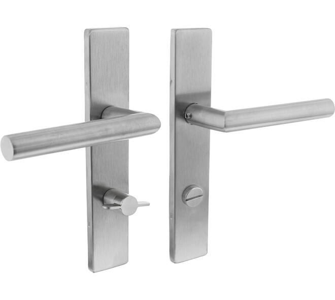 Deurkruk Jura op schild verdekt rechthoekig 219x40mm met nokken wc 72/8mm rvs EN1906/4