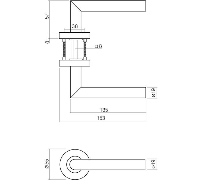 Deurkruk Jura op rozet verdekt ø55x8mm met nokken en sleutelrozetten rvs