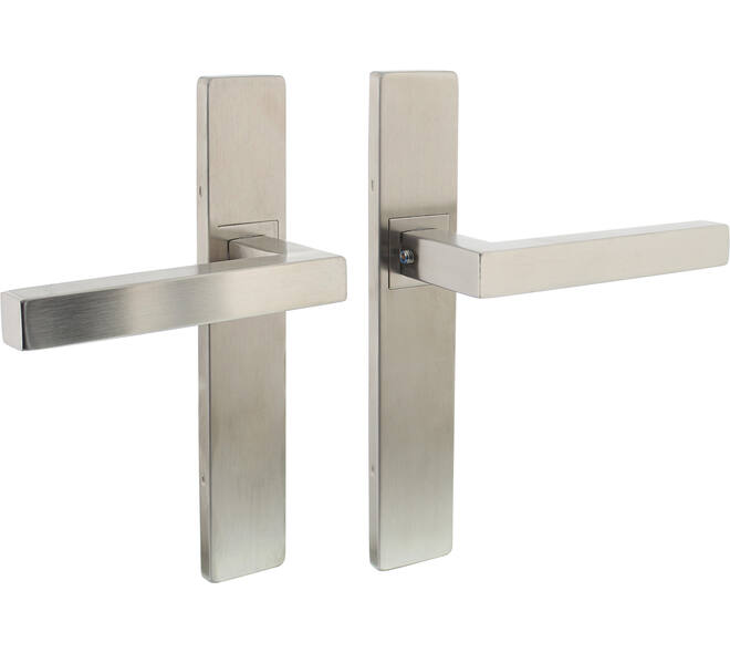 Deurkruk Vierkant op schild verdekt rechthoekig 219x40mm met nokken blind rvs EN1906/4