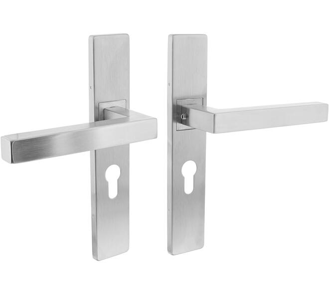 Deurkruk Vierkant op schild verdekt rechthoekig 219x40mm met nokken profielcilindergat 55mm rvs EN1906/4