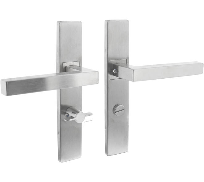 Deurkruk Vierkant op schild verdekt rechthoekig 219x40mm met nokken wc 63/8mm rvs EN1906/4