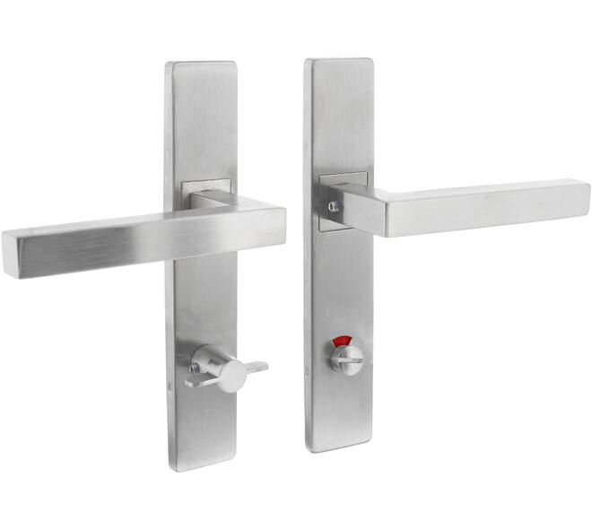 Deurkruk Vierkant op schild verdekt rechthoekig 219x40mm met nokken wc 72/8mm rvs EN1906/4