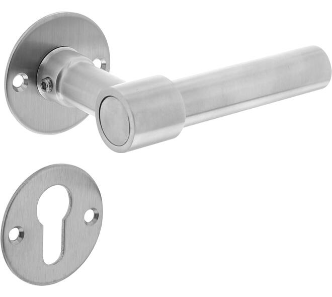 Deurkruk L/L recht met rozet Ø51x2mm en cilinderrozetten rvs