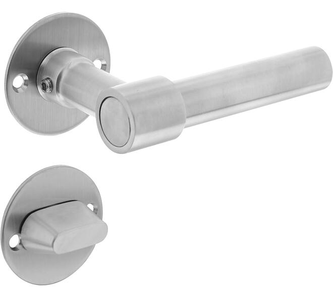 Deurkruk L/L recht met rozet Ø51x2mm en WC-sluiting met stift 8x8mm rvs