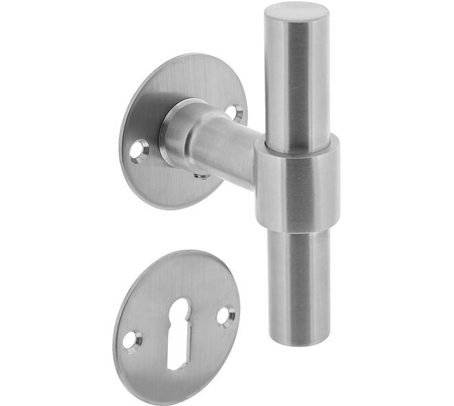 Deurkruk L/T recht met rozet Ø51x2mm en sleutelrozetten rvs