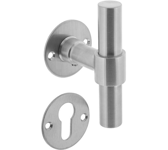 Deurkruk L/T recht met rozet Ø51x2mm en cilinderrozetten rvs