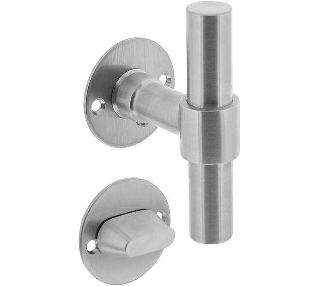 Deurkruk L/T recht met rozet Ø51x2mm en WC-sluiting met stift 8x8mm rvs