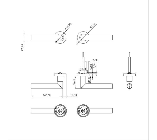 Deurkruk Prolock Sicura ø22mm met blokkeer mechanisme op rozet verdekt ø53x10mm met nokken rvs
