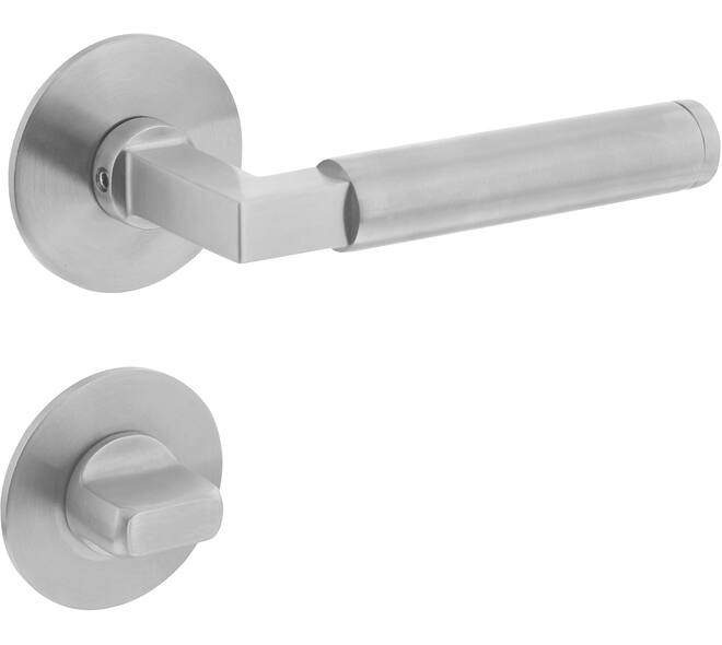Deurkruk Baustil op rozet verdekt met magneet ø55x3mm met nokken en WC-sluiting met stift 7x7mm rvs