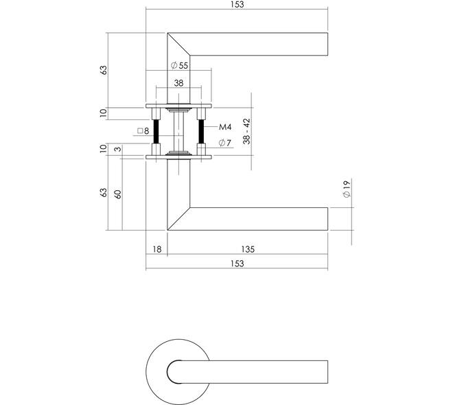 Deurkruk Jura op rozet verdekt met magneet ø55x3mm met nokken rvs