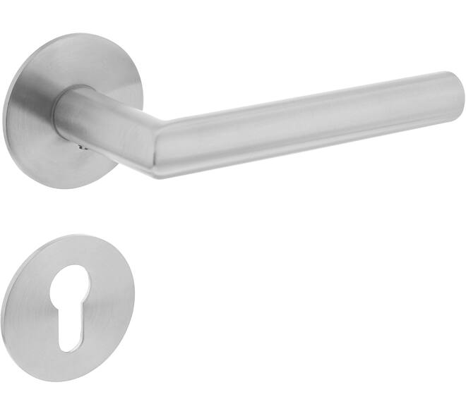 Deurkruk Jura op rozet verdekt met magneet ø55x3mm met nokken en cilinderrozetten rvs