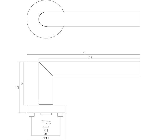 Deurkruk Jura met rozet verdekt ATP ø51x10mm met nokken rvs