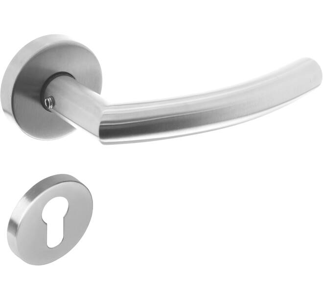 Deurkruk Half rond/90° met rozet verdekt ATP ø51x10mm met nokken en cilinderrozetten rvs