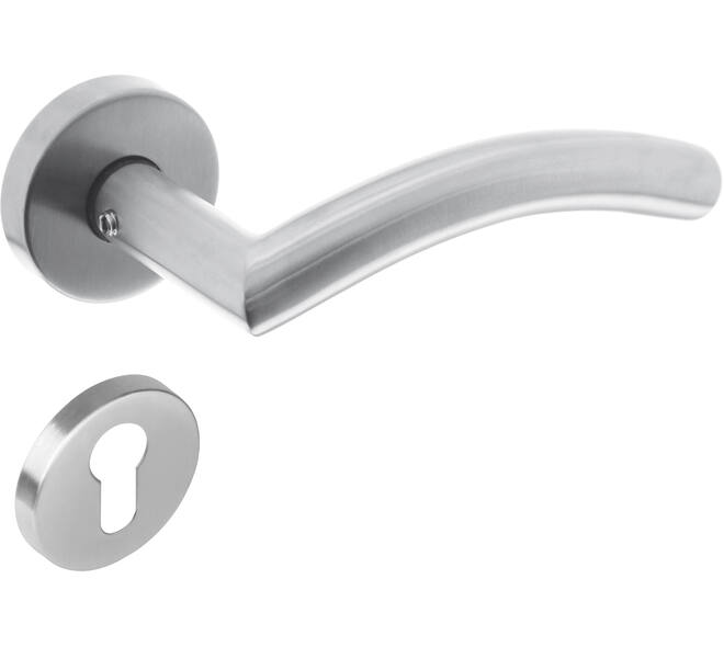 Deurkruk Lisa/90° met rozet verdekt ATP ø51x10mm met nokken en cilinderrozetten rvs