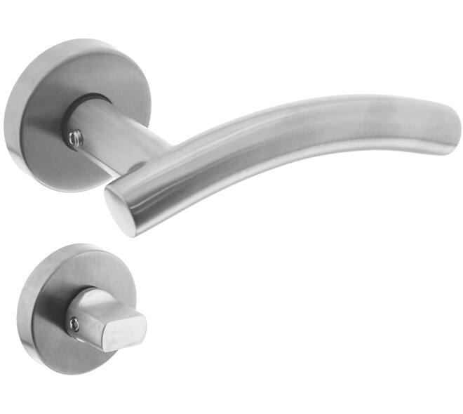 Deurkruk Gebogen met rozet verdekt ATP ø51x10mm met nokken en WC-sluiting met stift 8x8mm rvs