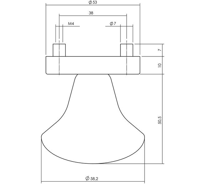 Knoprozet verdekt ø53x10mm met nokken en vaste knop paddenstoel rvs
