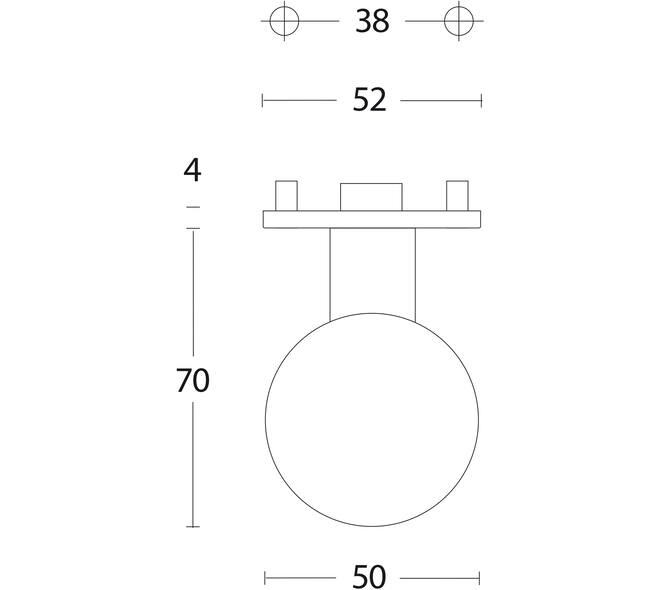 Knoprozet verdekt ø53x5mm met nokken en vaste knop bol rvs