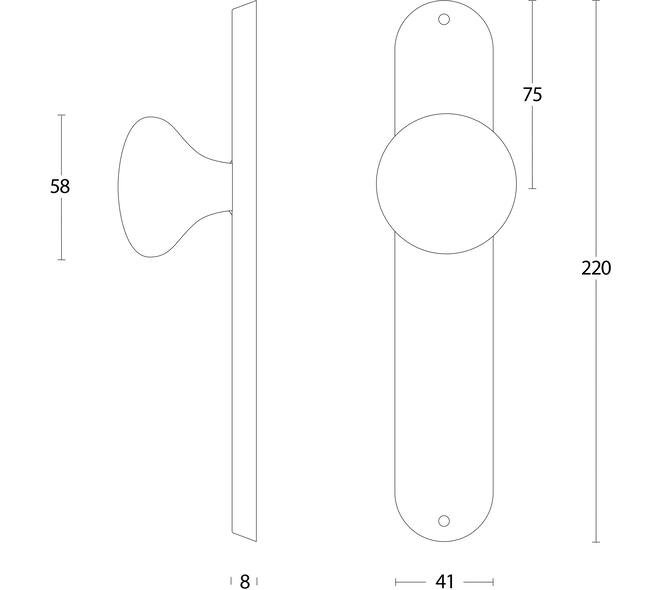 Knopschild ovaal 220x41x8mm met vaste knop paddenstoel blind rvs