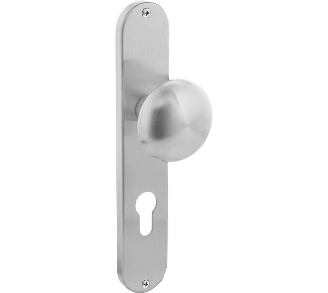 Knopschild ovaal 220x41x8mm met vaste knop paddenstoel profielcilindergat 72mm rvs