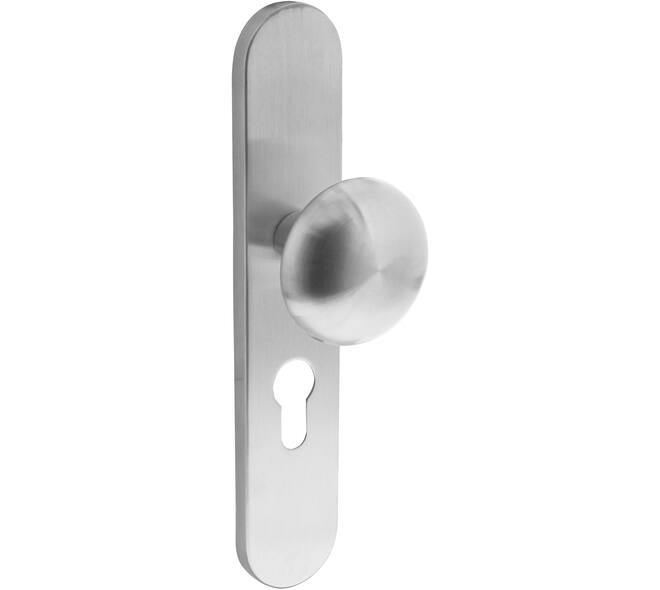 Knopschild ovaal verdekt 220x42x8mm met nokken en vaste knop paddenstoel profielcilindergat 55mm rvs