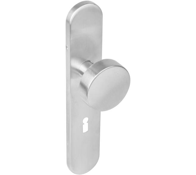 Knopschild ovaal verdekt 219x41x8mm met nokken en vaste knop plat sleutelgat 56mm rvs