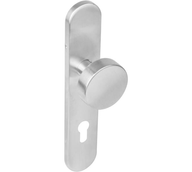 Knopschild ovaal verdekt 219x41x8mm met nokken en vaste knop plat profielcilindergat 72mm rvs