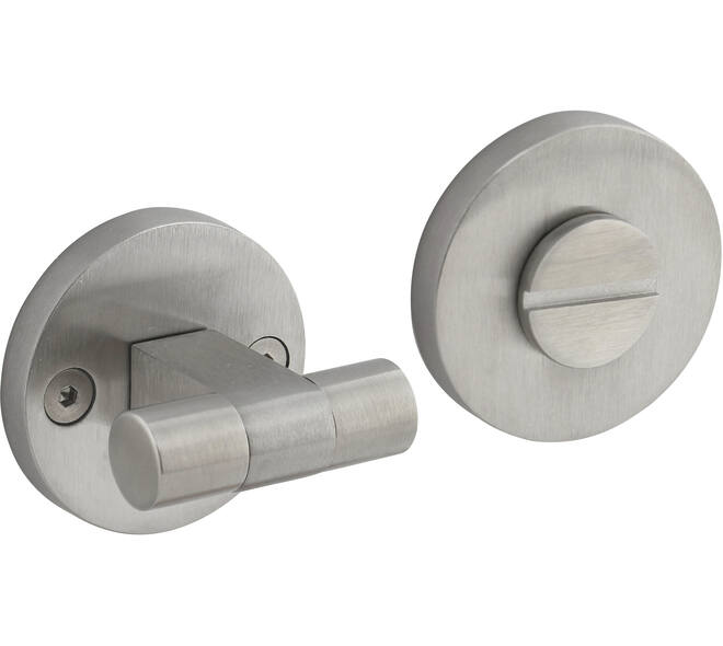 WC-sluiting éénzijdig verdekt ø55x8mm met stift 8x8mm, knop op schroefgat rozet rvs