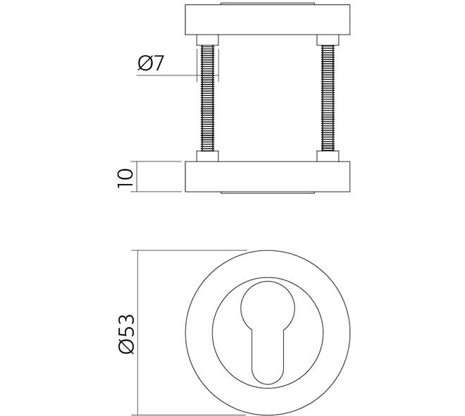 Cilinderrozetten verdekt ø53x10mm met nokken rvs