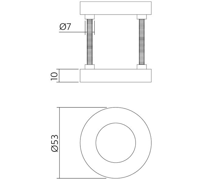 Afdekrozetten verdekt ø53x10mm met nokken rvs