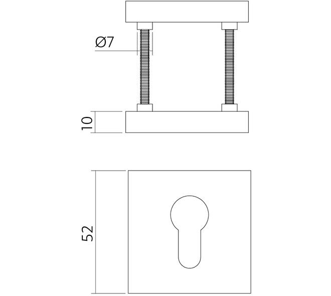 Cilinderrozetten verdekt 52x52x10mm met nokken rvs