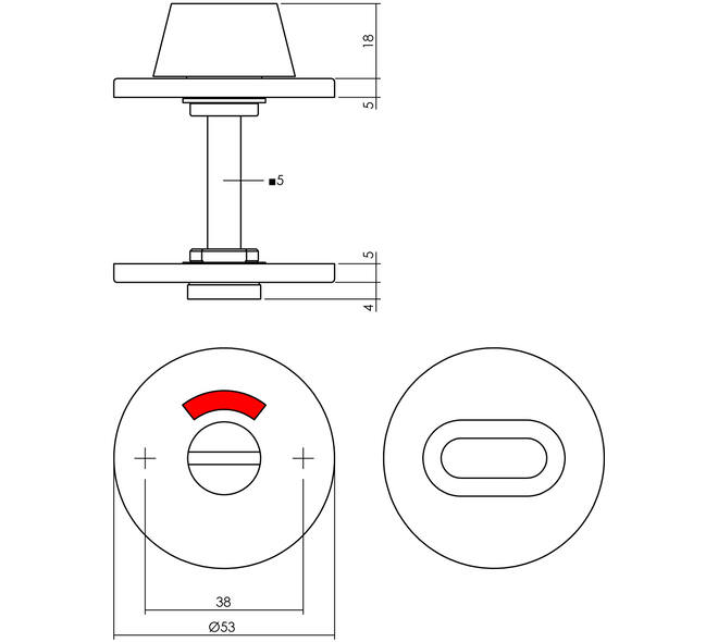 WC-sluiting verdekt ø53x5mm met stift 5x5mm rvs