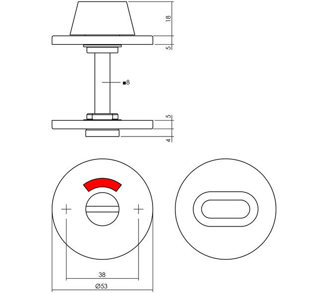 WC-sluiting verdekt ø53x5mm met stift 8x8mm rvs