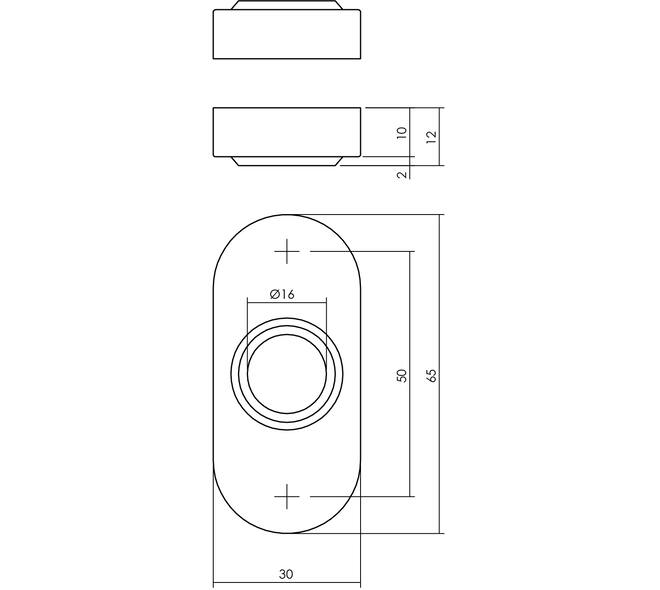 Rozetten verdekt ovaal 65x30x10mm rvs