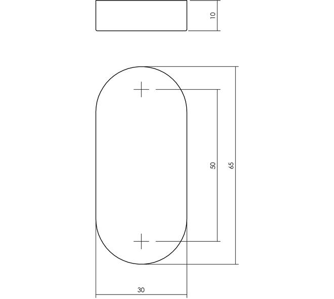 Afdekrozet verdekt ovaal 65x30x10mm rvs