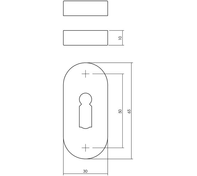 Sleutelrozetten verdekt ovaal 65x30x10mm rvs