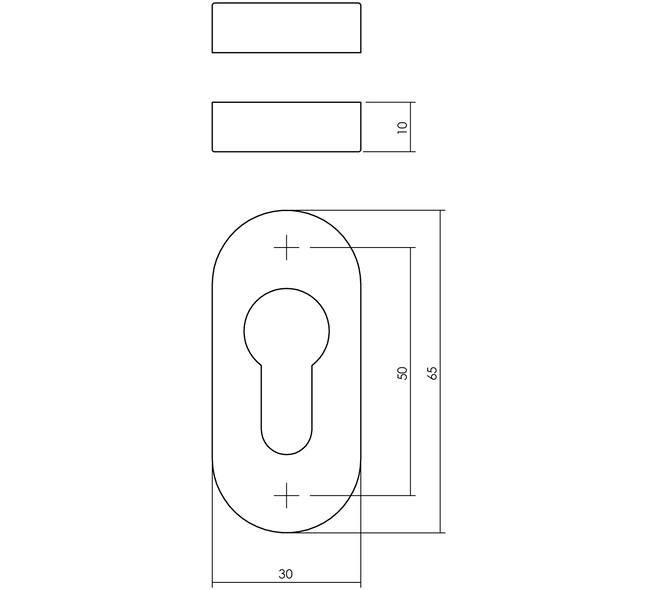 Cilinderrozetten verdekt ovaal 65x30x10mm rvs